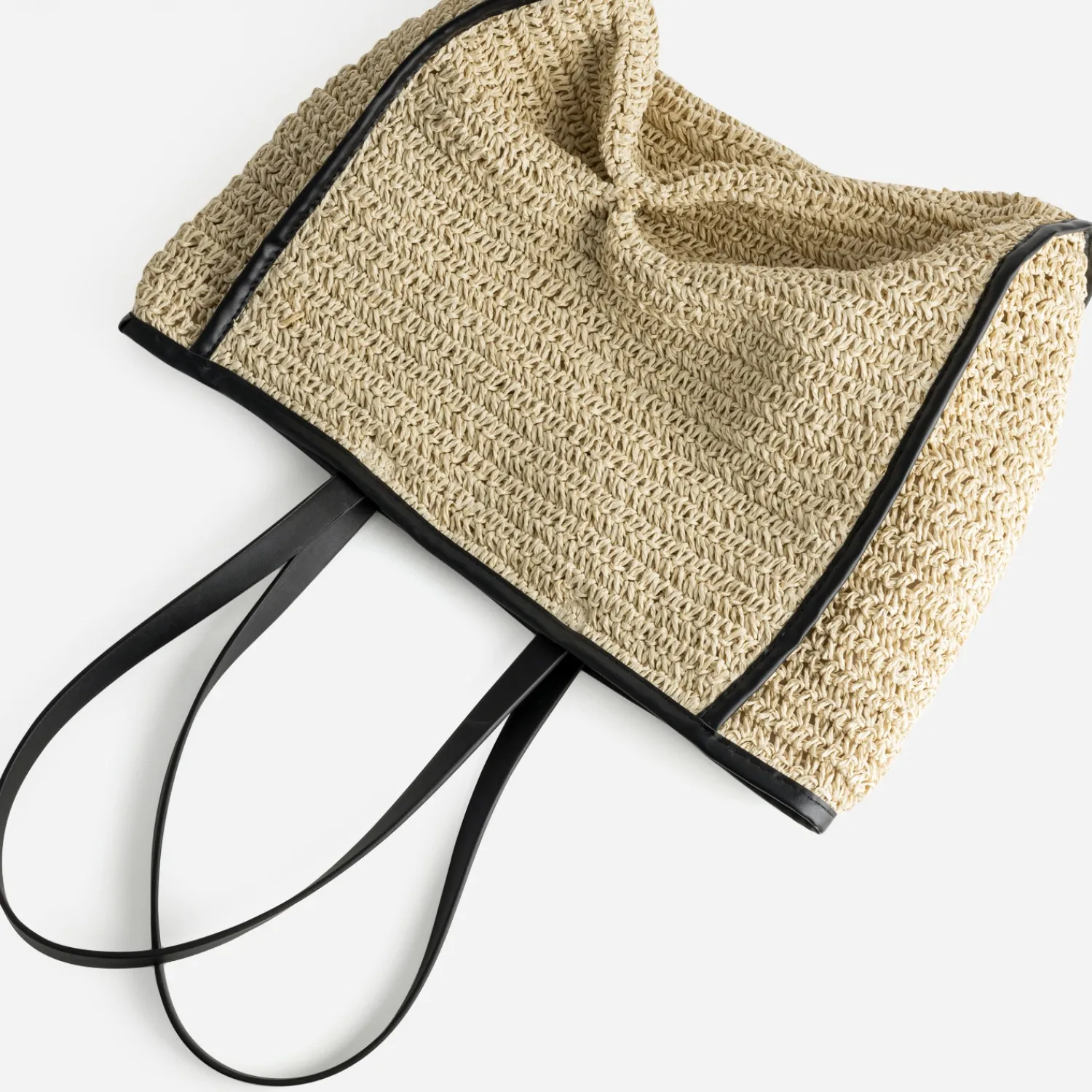 Texto Sacs Cabas^Maxi cabas paille papier et noir BEIGE