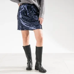 Texto Jupes^Mini jupe marine en sequins BLEU