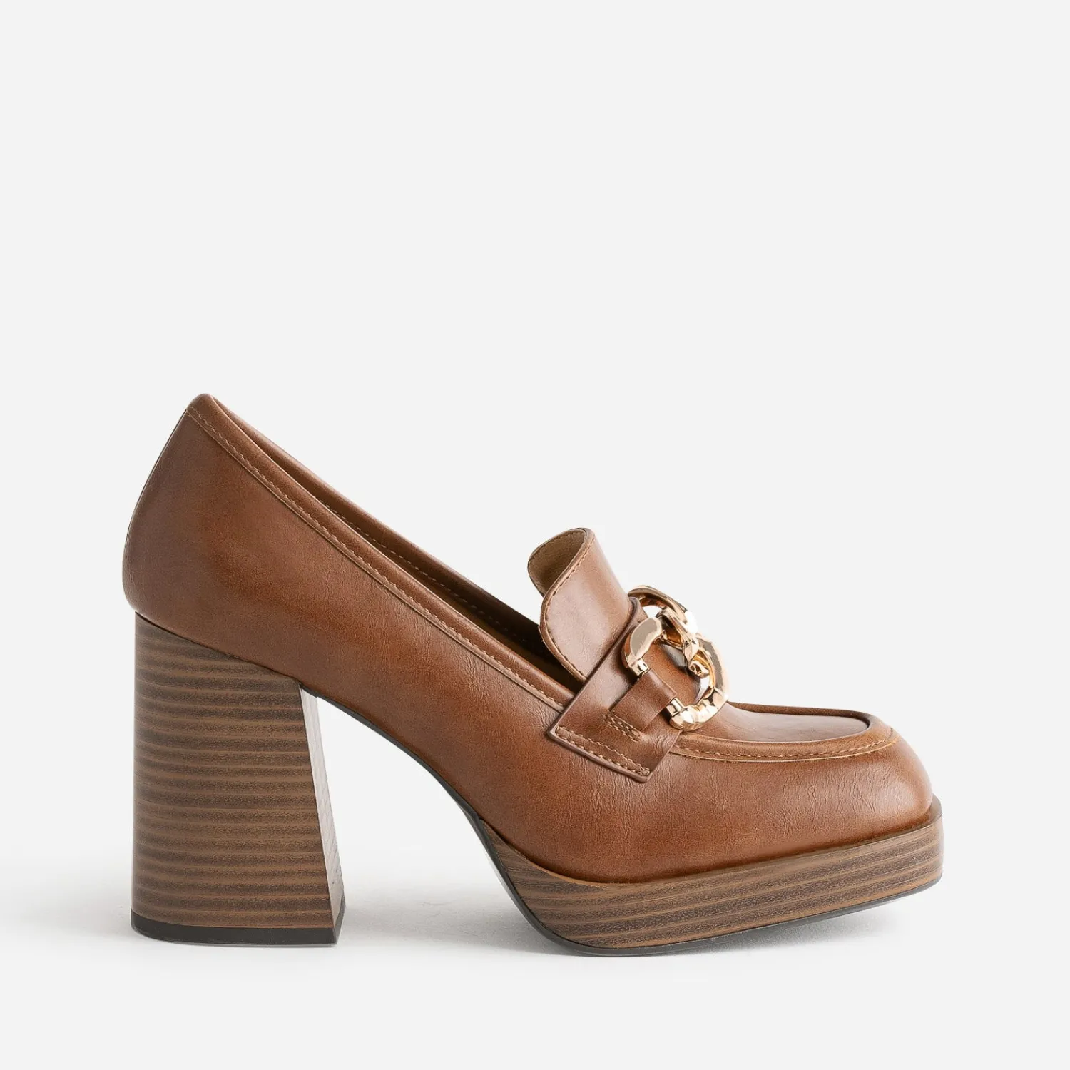 Eram Escarpins^Mocassin à talon éco-conçu avec maxi chaîne CAMEL