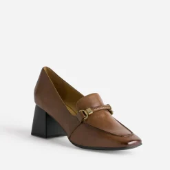 Caprice Escarpins^Mocassin à talon en cuir COGNAC