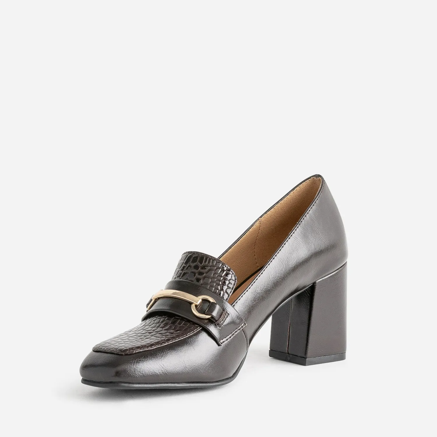 Eram Escarpins^Mocassin à talon verni MARRON