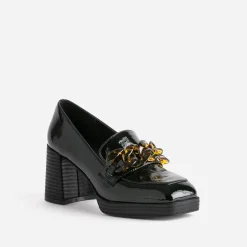 Eram Escarpins^Mocassin à talon verni avec maxi chaîne NOIR