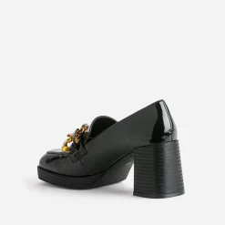 Eram Escarpins^Mocassin à talon verni avec maxi chaîne NOIR