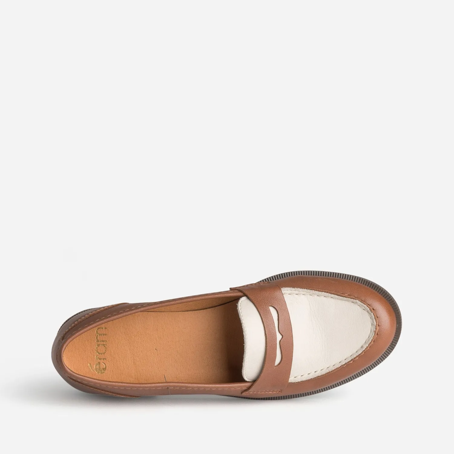 Eram Mocassins/Slippers^Mocassin bicolore et beige cuir COGNAC