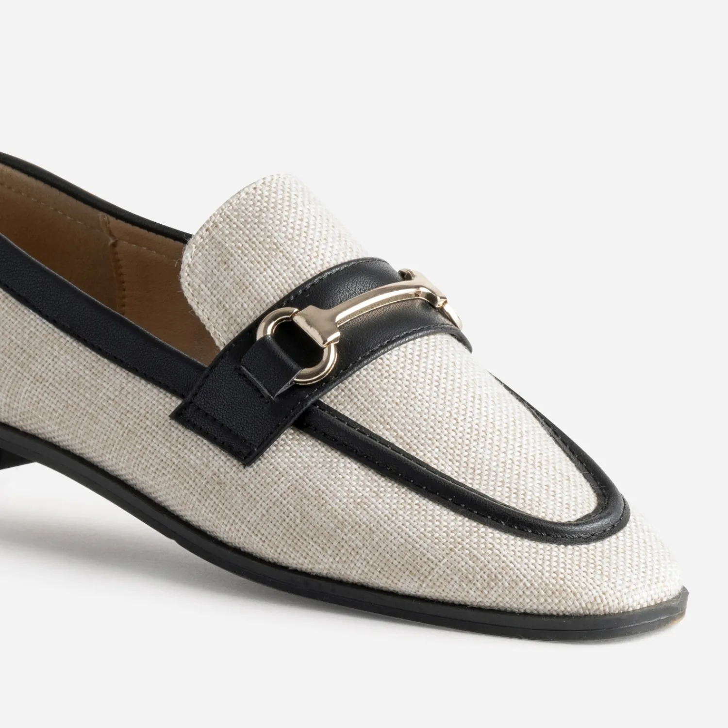 Eram Mocassins/Slippers^Mocassin bi-matière lin et noir BEIGE