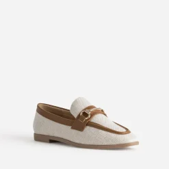 Eram Mocassins/Slippers^Mocassin bi-matière beige lin et COGNAC