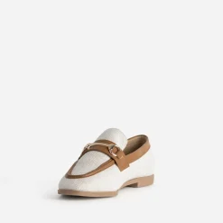 Eram Mocassins/Slippers^Mocassin bi-matière beige lin et COGNAC
