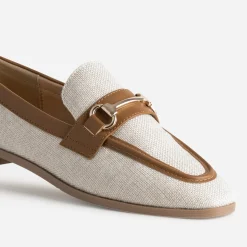 Eram Mocassins/Slippers^Mocassin bi-matière beige lin et COGNAC