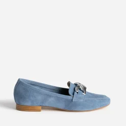 Eram Mocassins/Slippers^Mocassin cuir velours maxi chaîne argentée BLEU