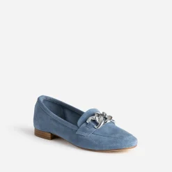 Eram Mocassins/Slippers^Mocassin cuir velours maxi chaîne argentée BLEU