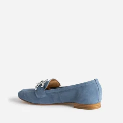 Eram Mocassins/Slippers^Mocassin cuir velours maxi chaîne argentée BLEU