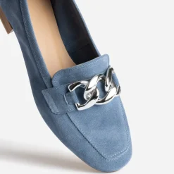 Eram Mocassins/Slippers^Mocassin cuir velours maxi chaîne argentée BLEU