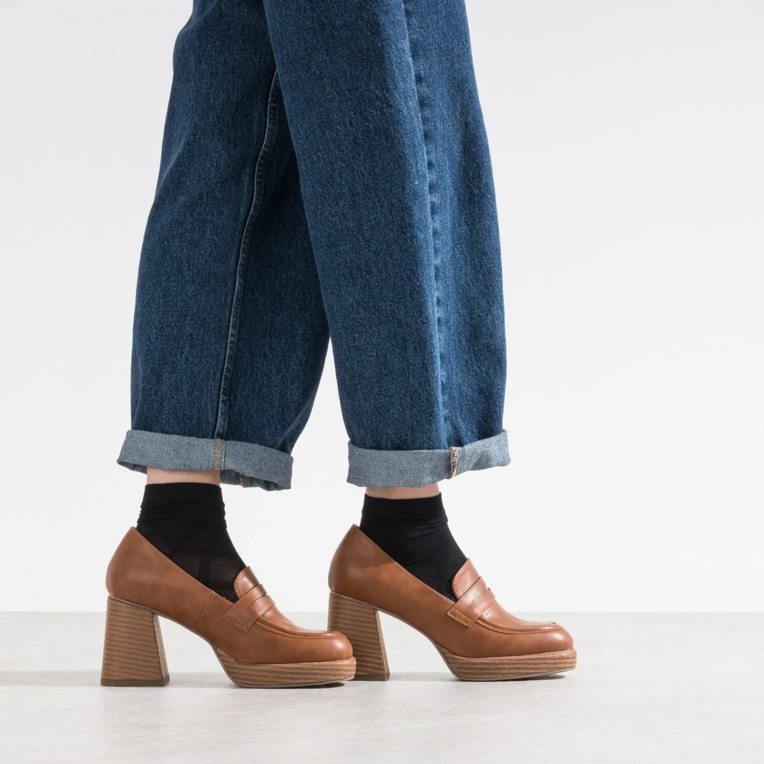 Eram Escarpins^Mocassin à talon et plateforme CAMEL