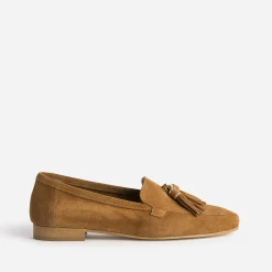 Eram Mocassins/Slippers^Mocassin camel cuir velours à pampilles COGNAC