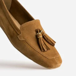 Eram Mocassins/Slippers^Mocassin camel cuir velours à pampilles COGNAC