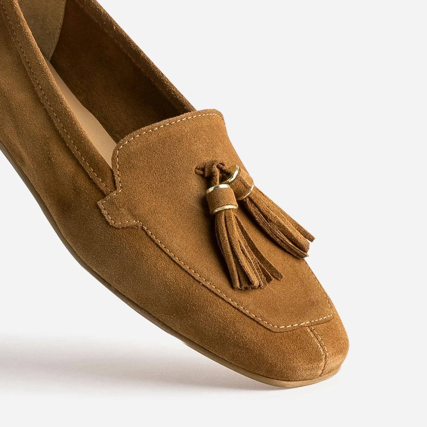 Eram Mocassins/Slippers^Mocassin camel cuir velours à pampilles COGNAC