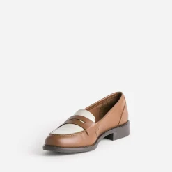 Eram Mocassins/Slippers^Mocassin camel et écru en cuir COGNAC