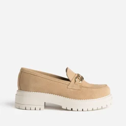 Texto Mocassins/Slippers^Mocassin crantée beige en cuir velours TAUPE