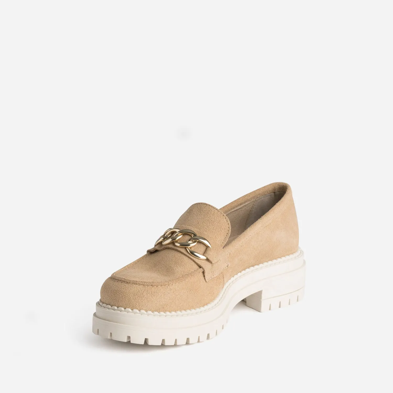 Texto Mocassins/Slippers^Mocassin crantée beige en cuir velours TAUPE