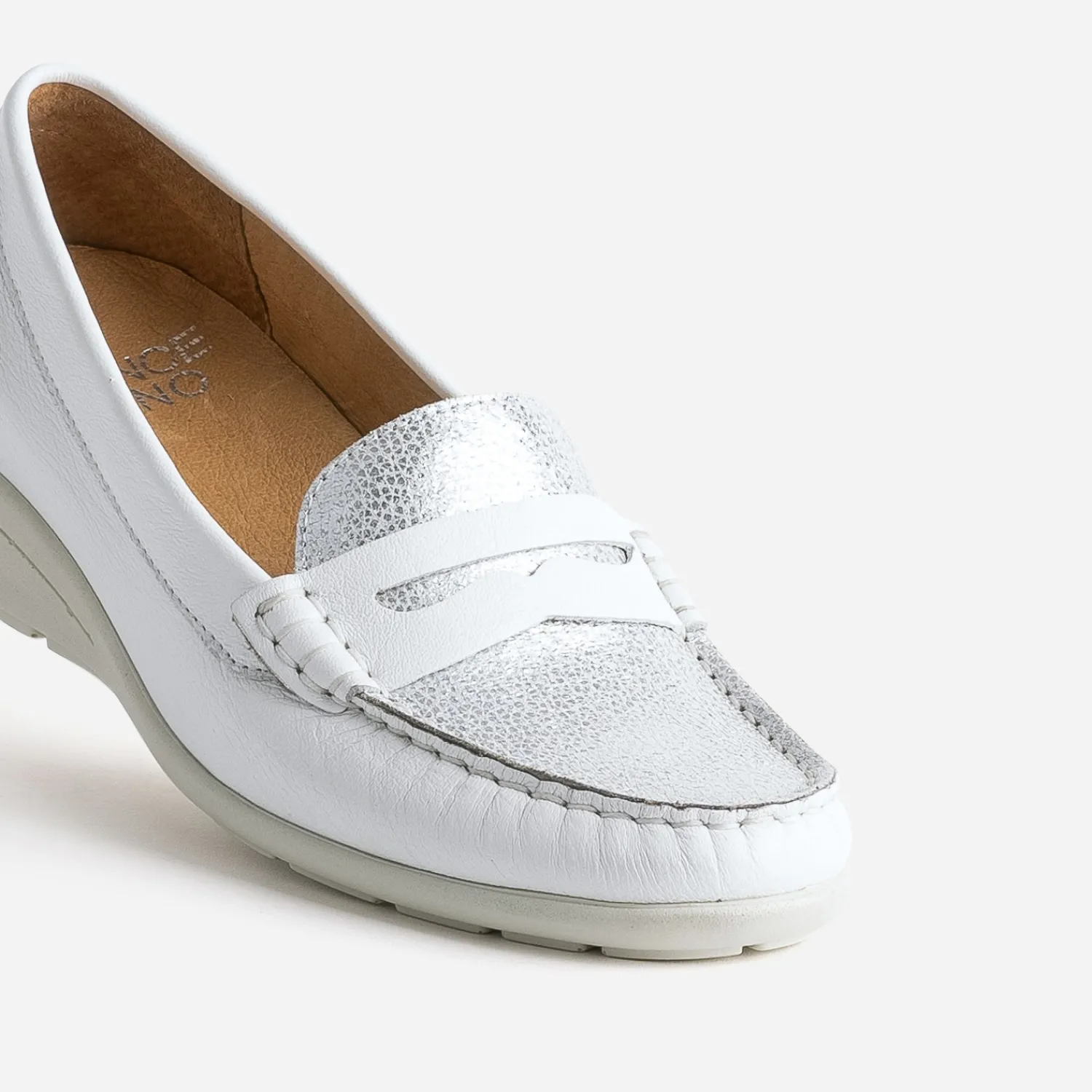 FRANCE ARNO Mocassins/Slippers^Mocassin et argenté cuir BLANC