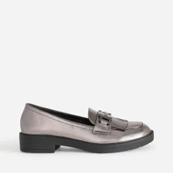 Eram Mocassins/Slippers^Mocassin gris foncé métallisé à franges METALISE