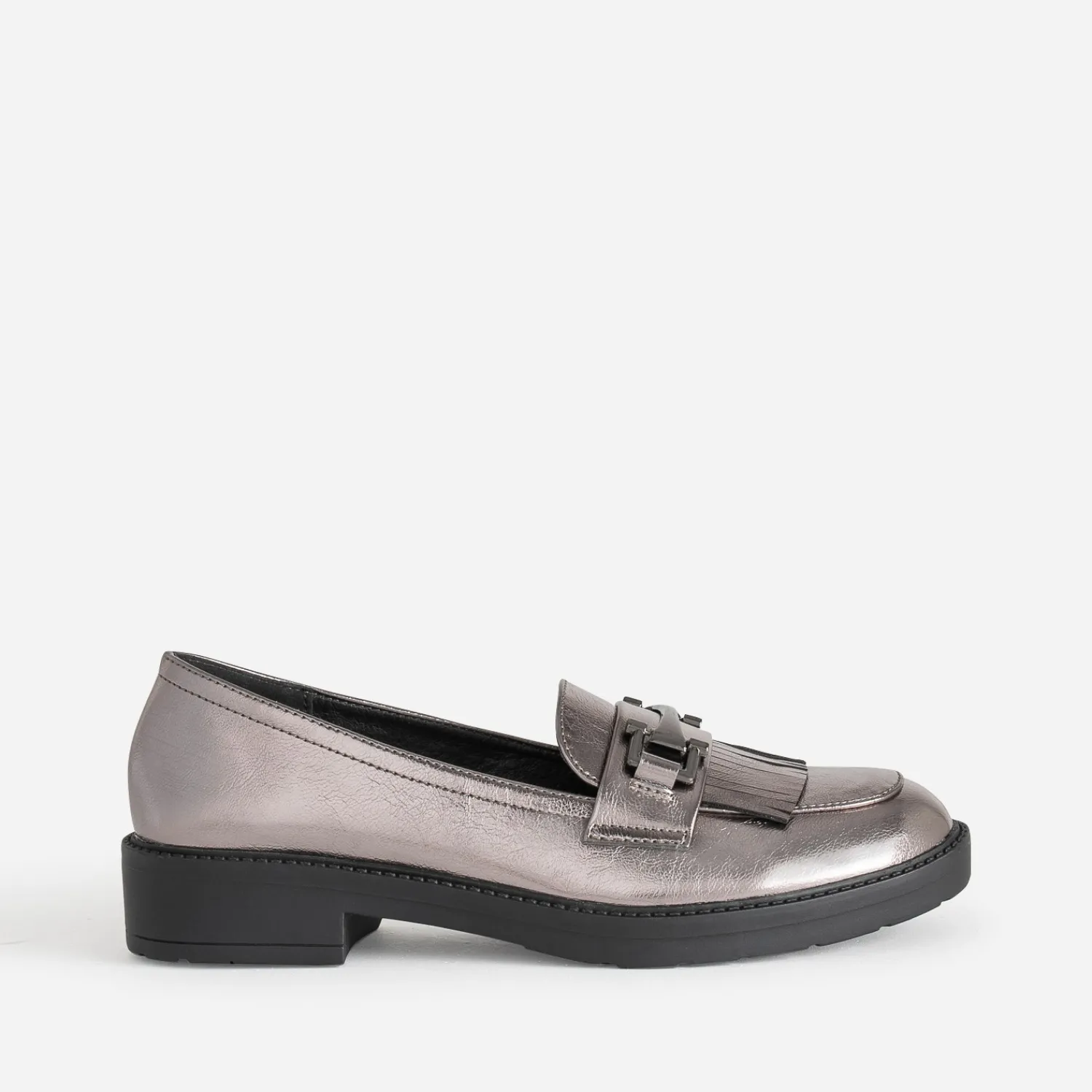 Eram Mocassins/Slippers^Mocassin gris foncé métallisé à franges METALISE