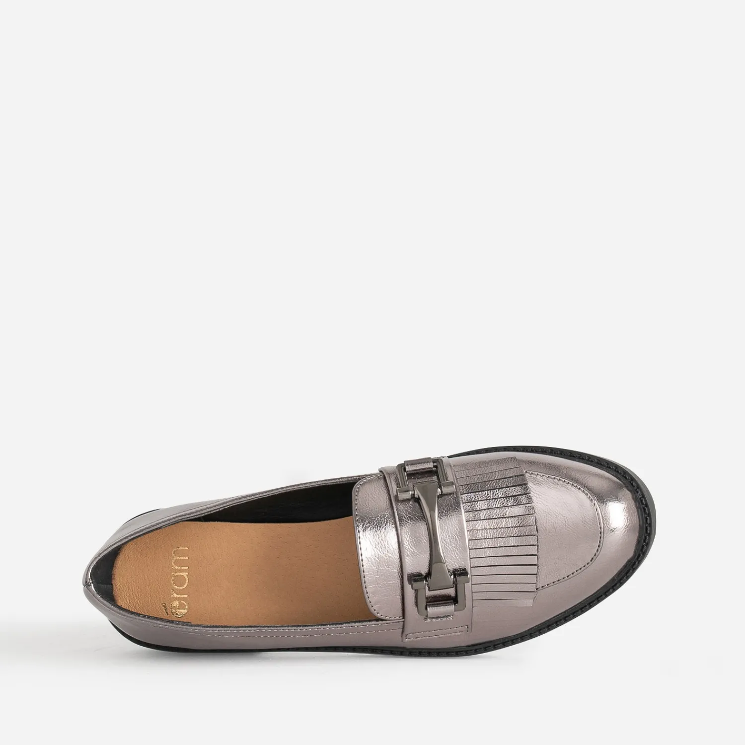 Eram Mocassins/Slippers^Mocassin gris foncé métallisé à franges METALISE
