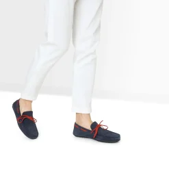 Eram Mocassins^Mocassin marine cuir velours lacet rouge BLEU