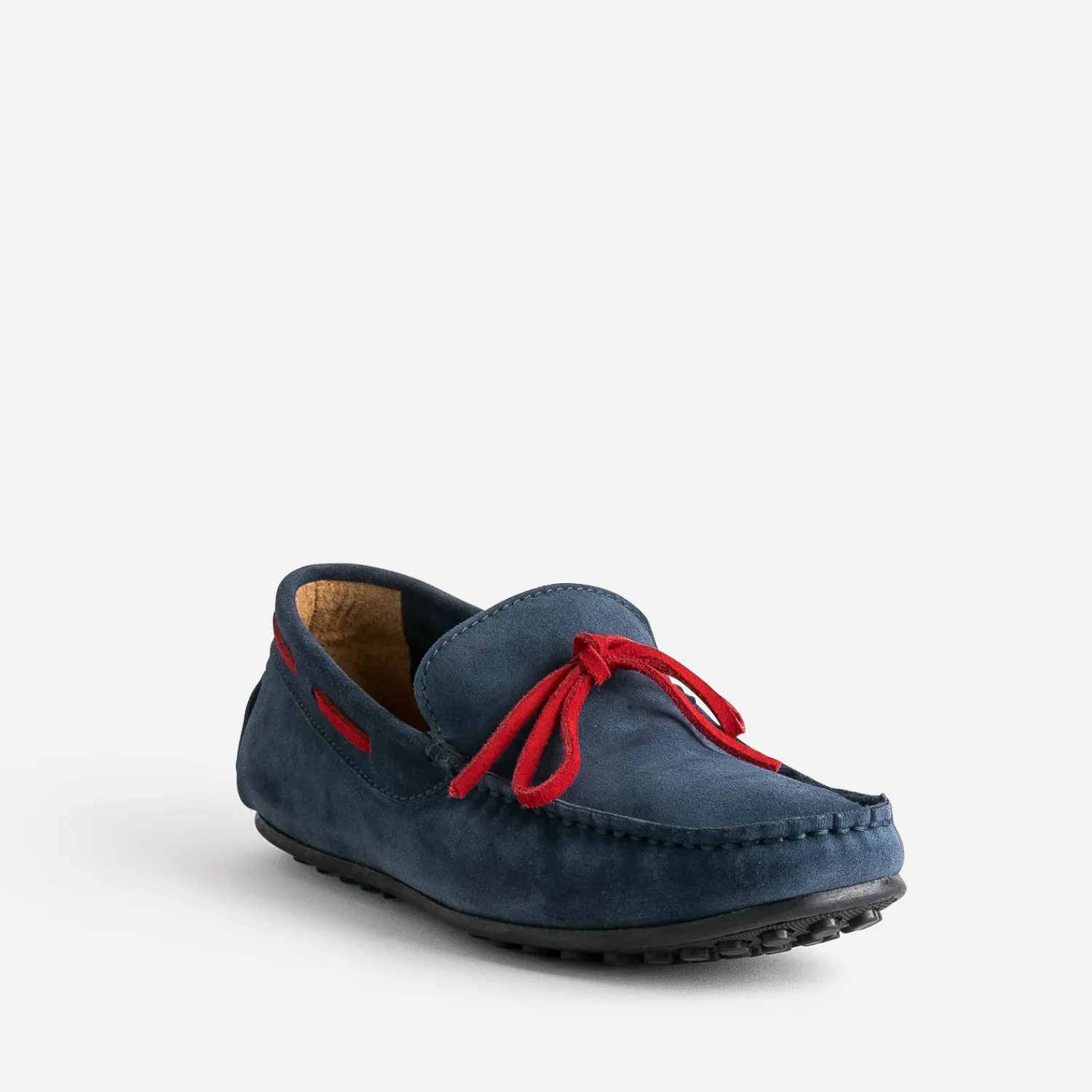 Eram Mocassins^Mocassin marine cuir velours lacet rouge BLEU