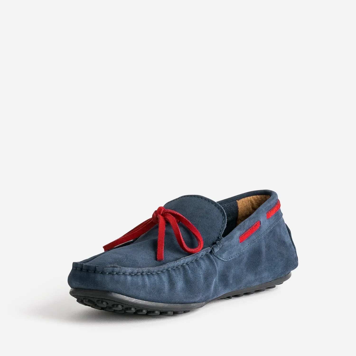 Eram Mocassins^Mocassin marine cuir velours lacet rouge BLEU