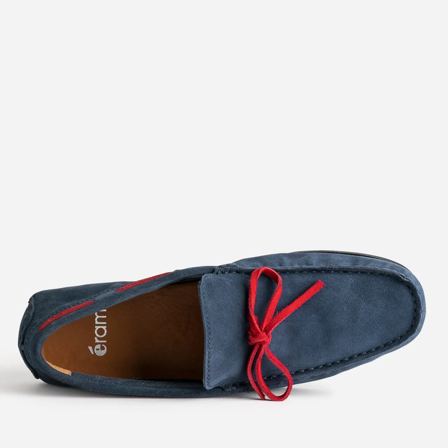 Eram Mocassins^Mocassin marine cuir velours lacet rouge BLEU