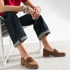 Eram Mocassins/Slippers^Mocassin marron cuir velours bord cranté CAMEL