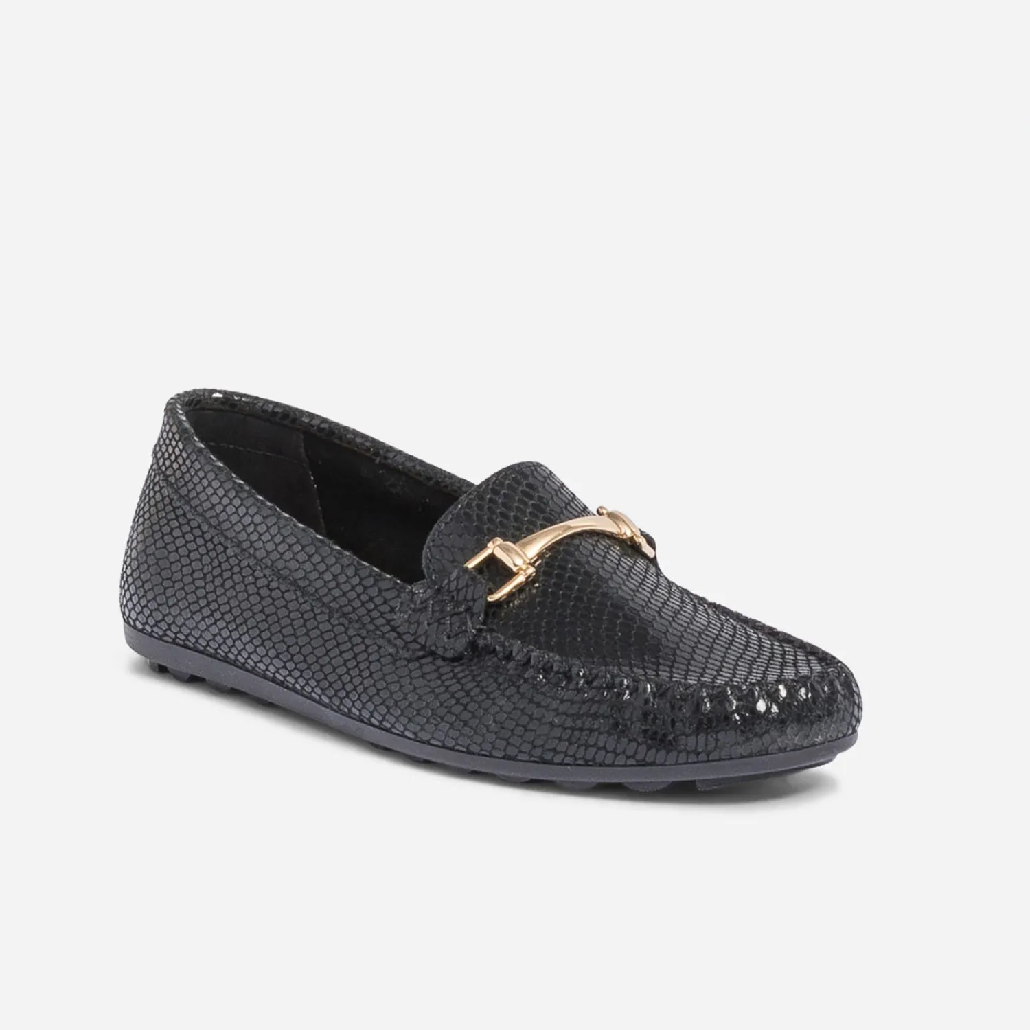 Eram Mocassins/Slippers^Mocassin en cuir velours effet python NOIR
