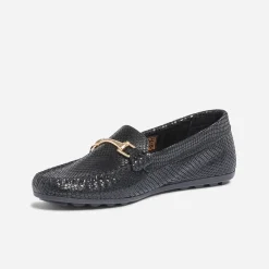 Eram Mocassins/Slippers^Mocassin en cuir velours effet python NOIR