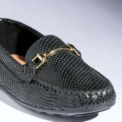 Eram Mocassins/Slippers^Mocassin en cuir velours effet python NOIR