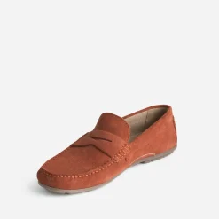 Eram Mocassins^Mocassin orangé éco-conçu en cuir velours ROUGE