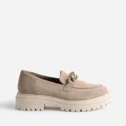 Texto Mocassins/Slippers^Mocassin cuir velours semelle crantée BEIGE