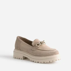 Texto Mocassins/Slippers^Mocassin cuir velours semelle crantée BEIGE