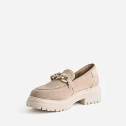 Texto Mocassins/Slippers^Mocassin cuir velours semelle crantée BEIGE
