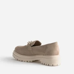 Texto Mocassins/Slippers^Mocassin cuir velours semelle crantée BEIGE