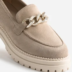 Texto Mocassins/Slippers^Mocassin cuir velours semelle crantée BEIGE