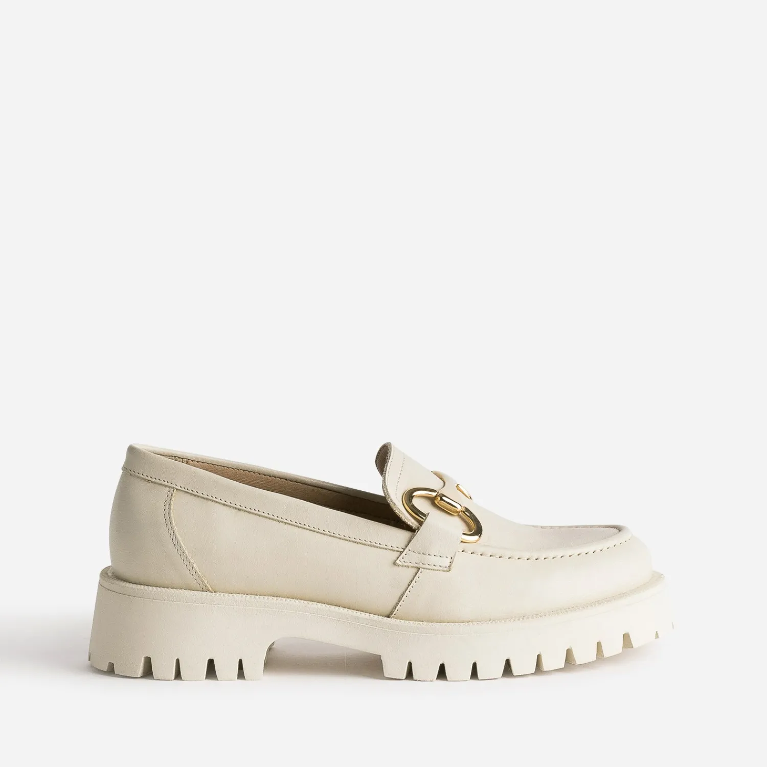 Texto Mocassins/Slippers^Mocassin beige en cuir à semelle crantée ECRU
