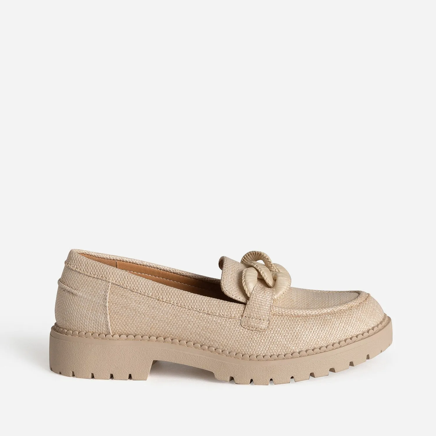 Texto Mocassins/Slippers^Mocassin tressage et maxi chaîne BEIGE