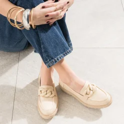 Texto Mocassins/Slippers^Mocassin tressage et maxi chaîne BEIGE