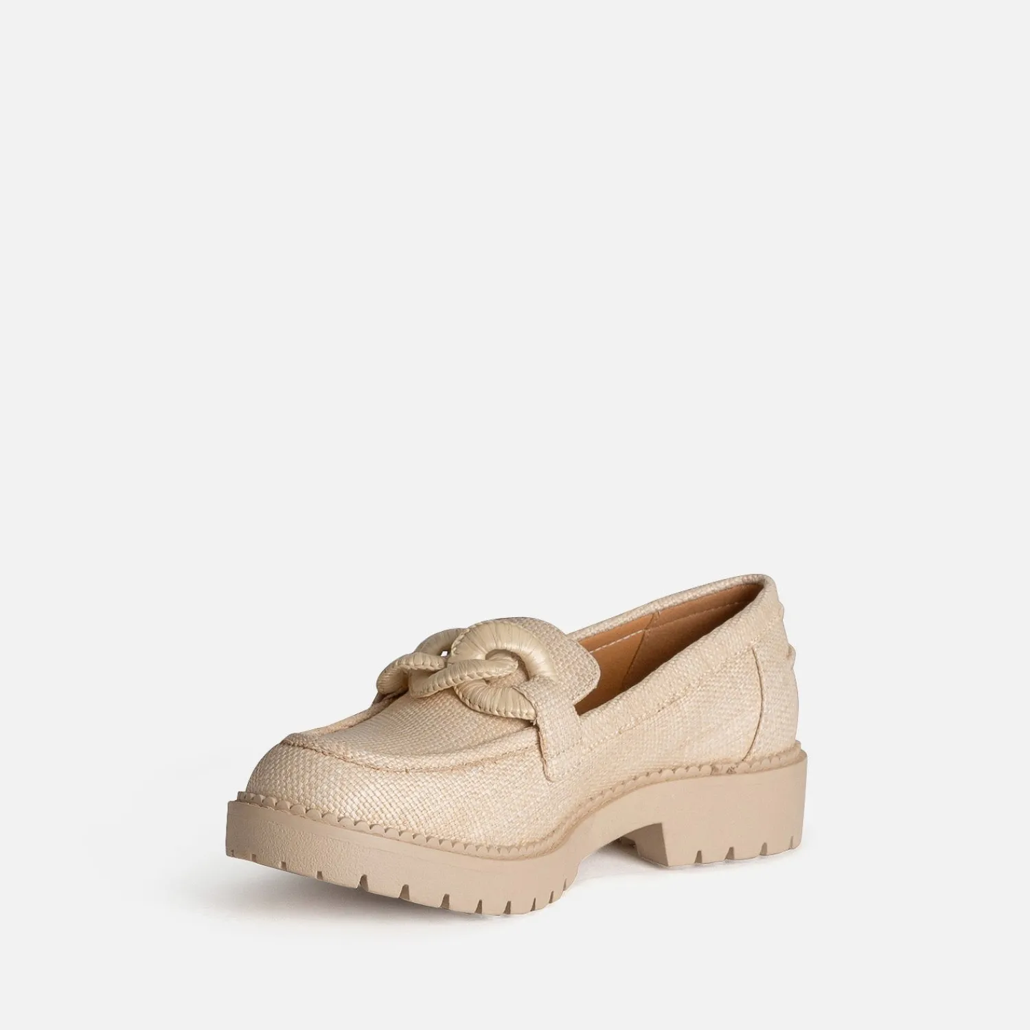Texto Mocassins/Slippers^Mocassin tressage et maxi chaîne BEIGE