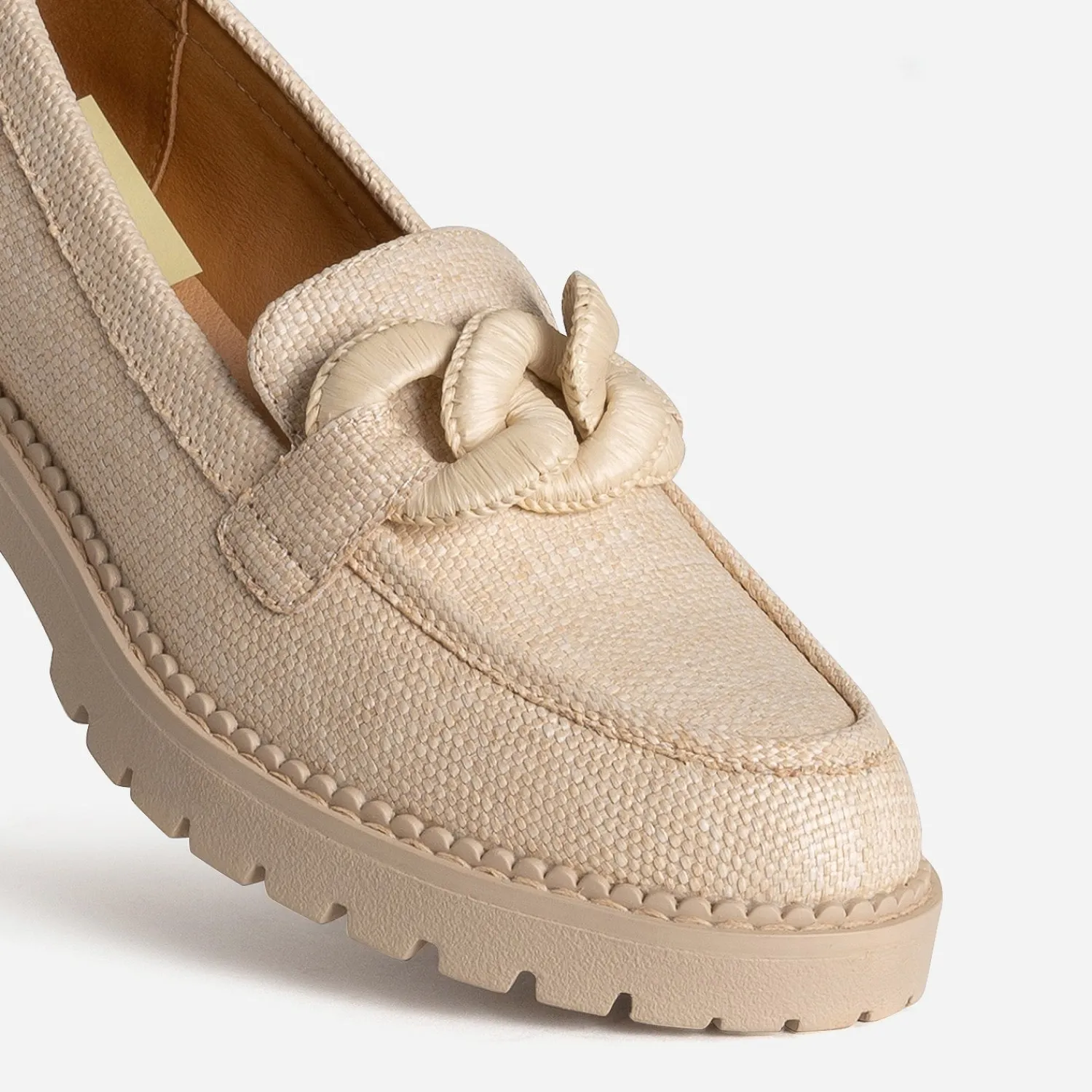 Texto Mocassins/Slippers^Mocassin tressage et maxi chaîne BEIGE