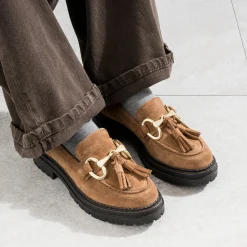Texto Mocassins/Slippers^Mocassin cuir velours CAMEL