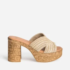 Texto Mules/Tongs|Sandales^Mule à talon tressée BEIGE