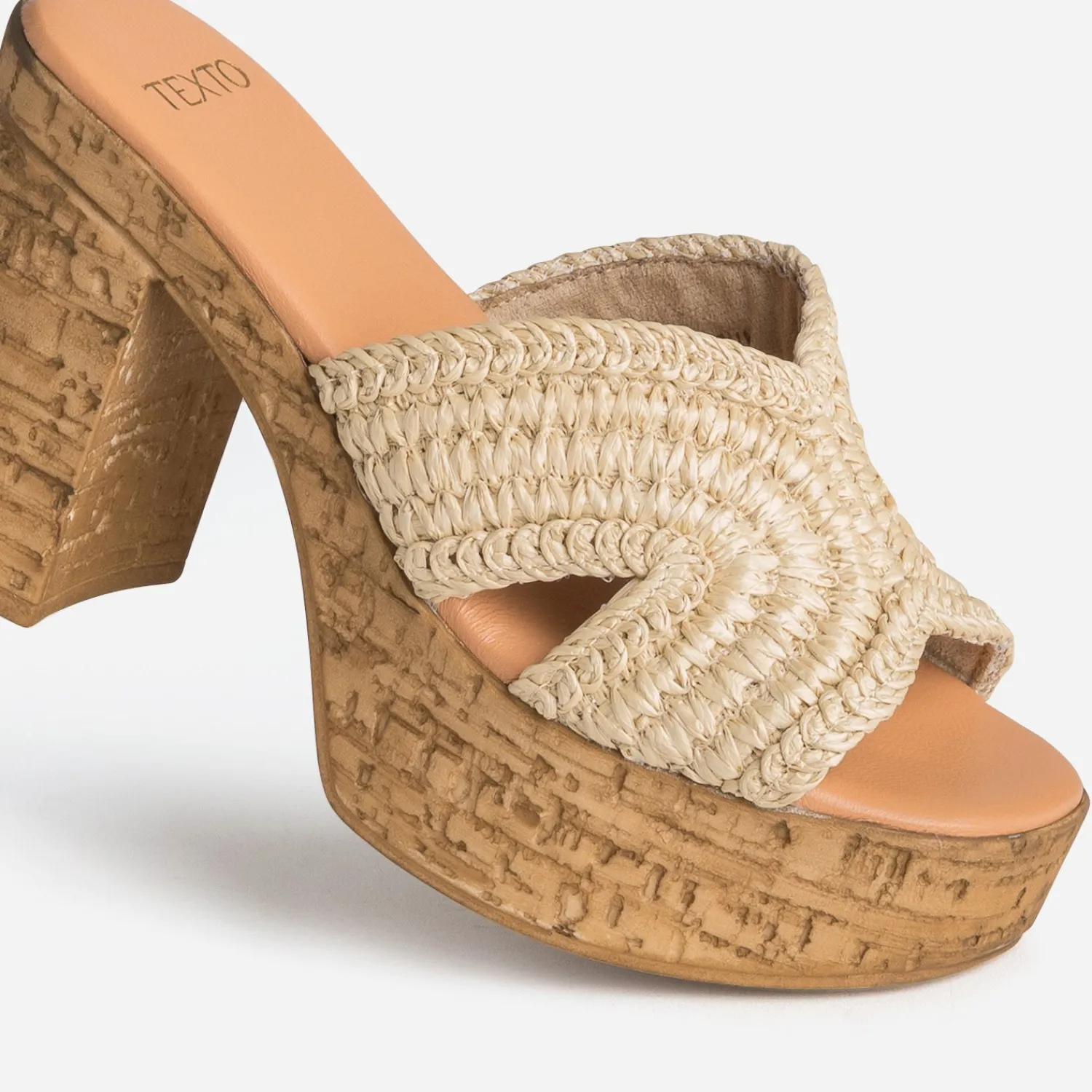 Texto Mules/Tongs|Sandales^Mule à talon tressée BEIGE
