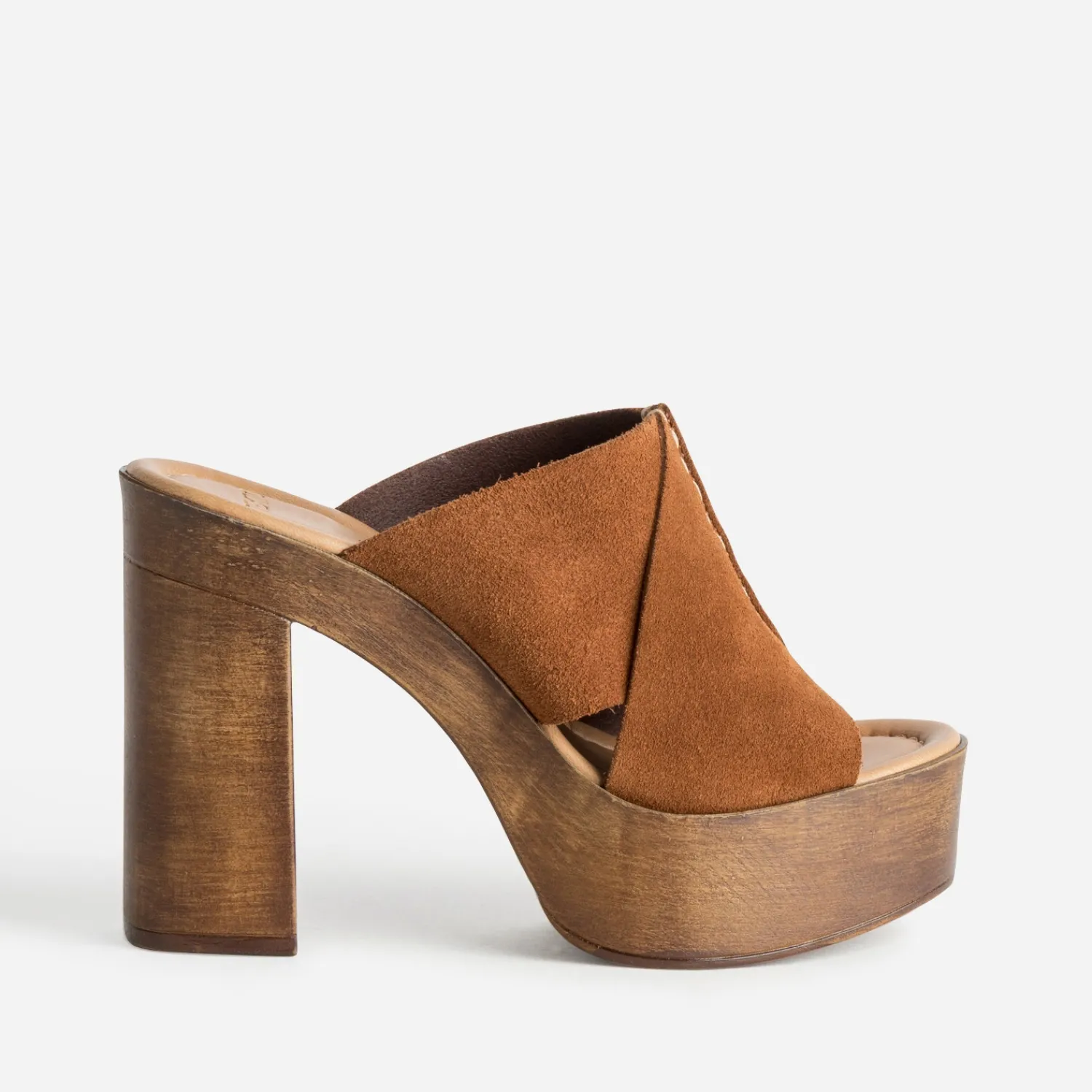 Texto Mules/Tongs|Sandales^Mule à plateforme cuir velours COGNAC
